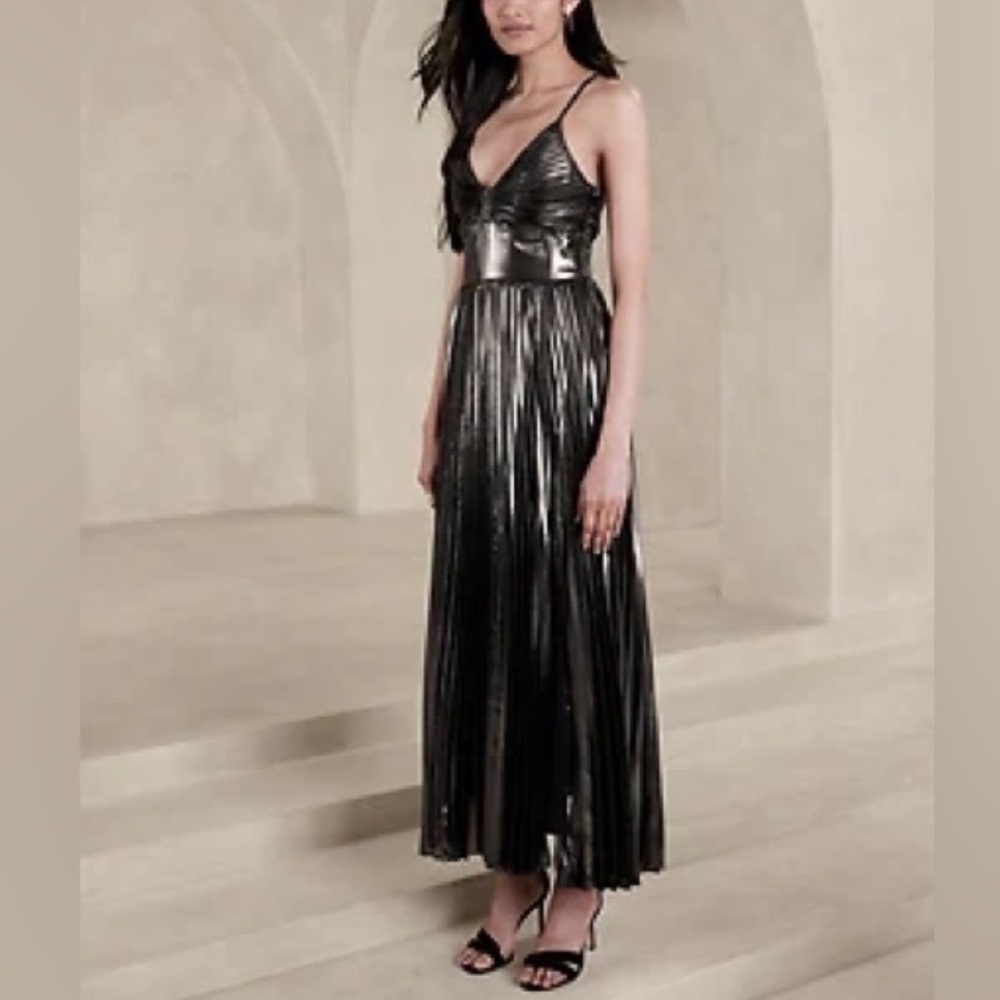 Banana Republic Shimmering metallic Black Maxi Odetta  Dress